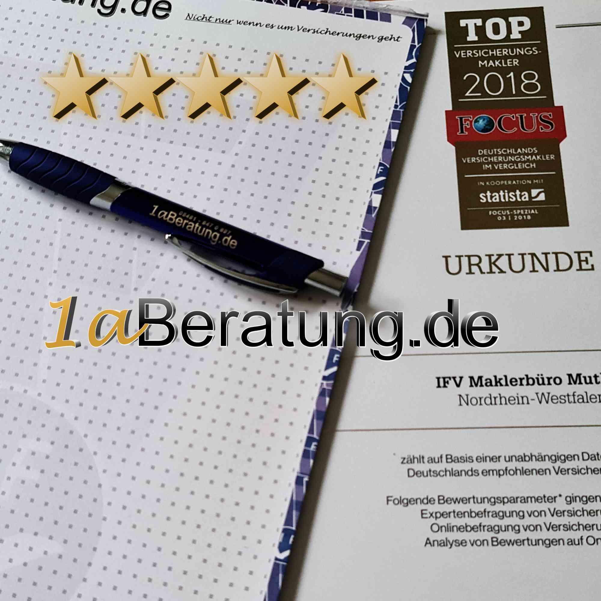 FOCUS SPEZIAL / Statista TOP Versicherungsmakler 2018 Urkunde